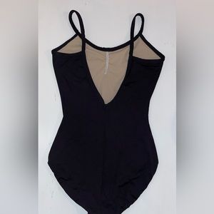 Black Dance Leotard V Shaped Back Lined in Front with Ruching